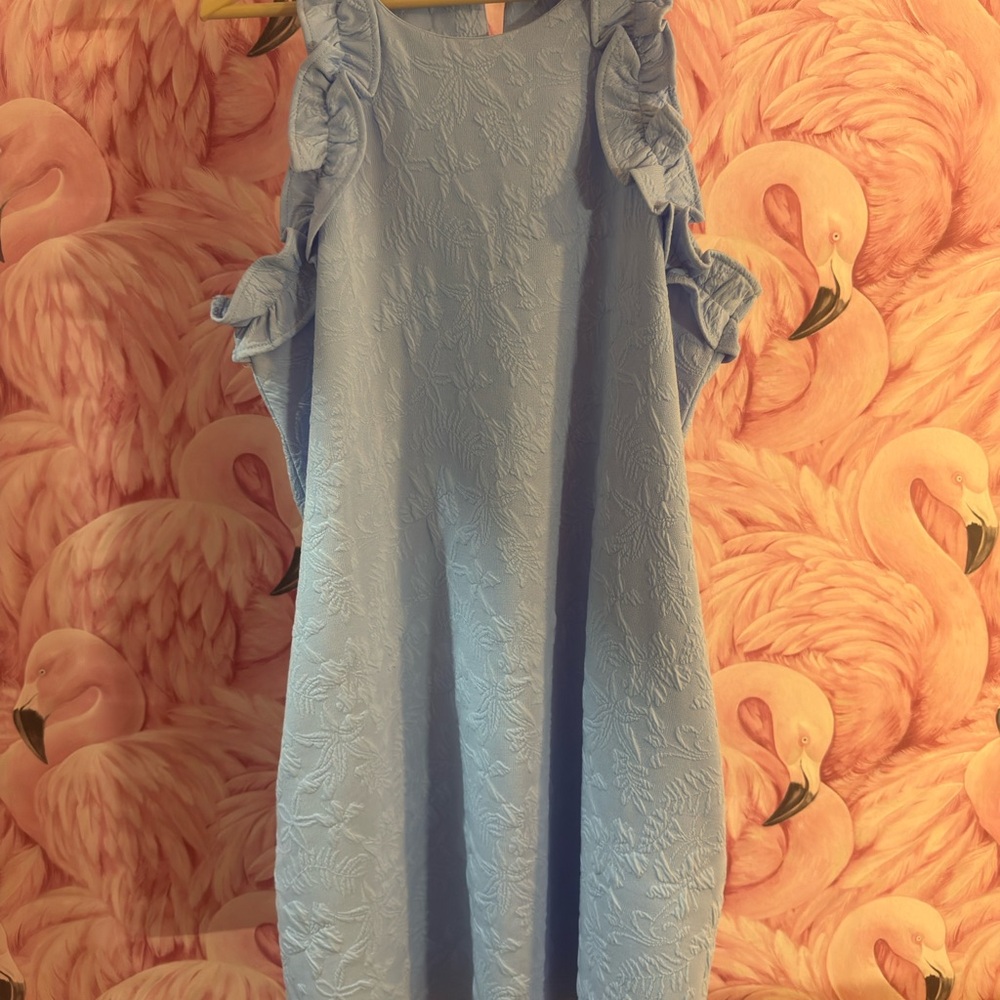 Light Blue Ruffle Sleeve Dress With Pockets